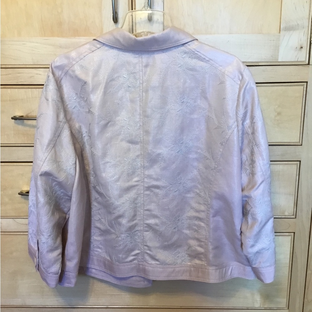 CHICO’S Light Pink Textured Linen size 4 (XXL=20) Blazer Jean jacket 3/4 sleeve - Picture 6 of 12